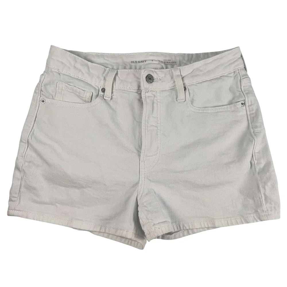 Old Navy Denim Shorts Women 8 White O.G. High Rise Straight Stretch #0215